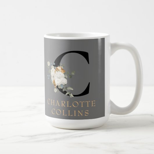 Viktorianisches weißes Floral-Gold Akzente Monogra Kaffeetasse (Rechts)