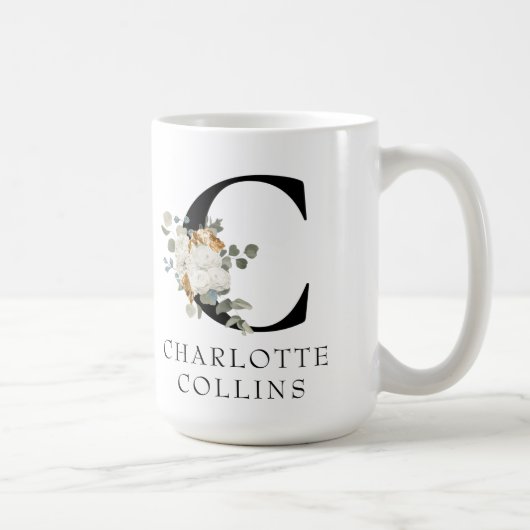 Viktorianisches weißes florales Monogramm C mit Na Kaffeetasse (Rechts)