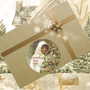 Viktorianisches Wintermädchen, Heilige Beere, weiß Runder Aufkleber