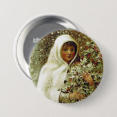 Viktorianisches Wintermädchen Stechpalmenzweige Sc Button (Vorne & Hinten)