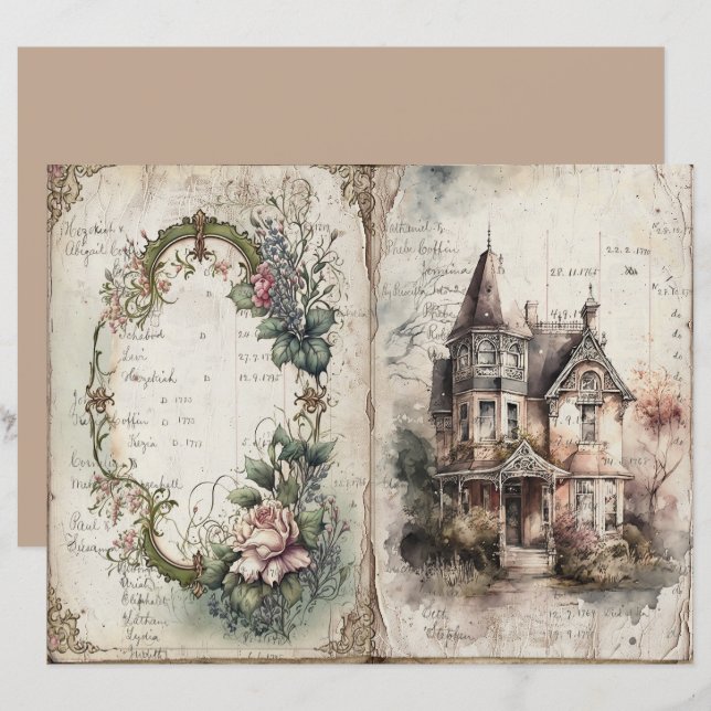 Viktorianisches Zeit-Junk-Journal-Papier (Vorne/Hinten)