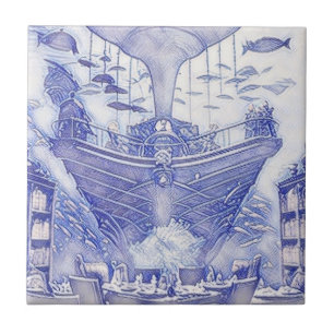 Viktorianisches Zeitalter Fantasy Sea Tiles Blau u Fliese