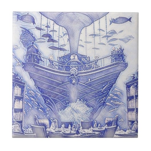 Viktorianisches Zeitalter Fantasy Sea Tiles Blau u Fliese (Vorderseite)