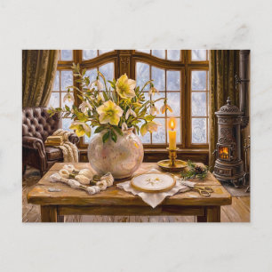 Viktorianisches Zimmer Winterblumen Postkarte