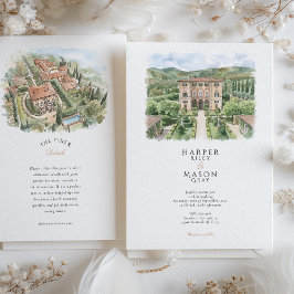 Villa Cetinale Toskana Aquarell-Hochzeit Einladung