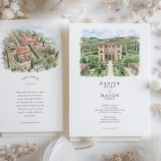 Villa Cetinale Tuscany Watercolor Wedding Einladung