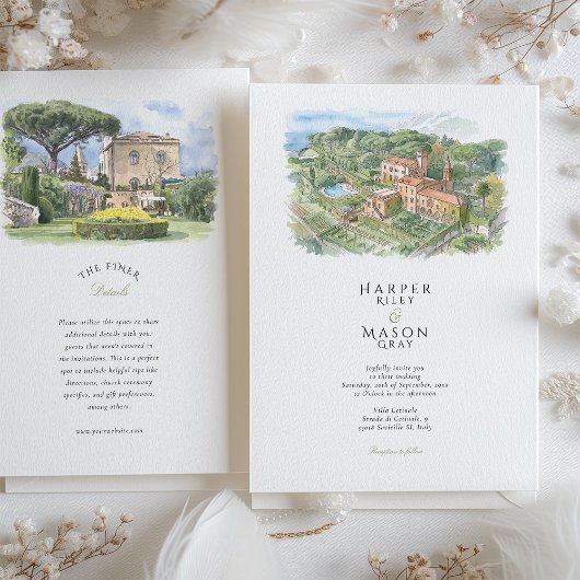 Villa Cimbrone Amalfi Coast Watercolor Wedding Einladung