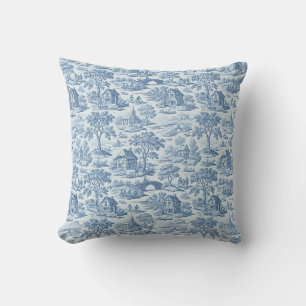 Village Blue Toile Kissen