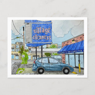 Village Cleaners Watercolor Postcard! Postkarte