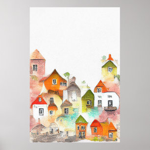 Village House Landschaft Landschaft Natur Wasserfa Poster