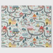 Village Illustriert Map Wrapping Paper Geschenkpapier (Flach)