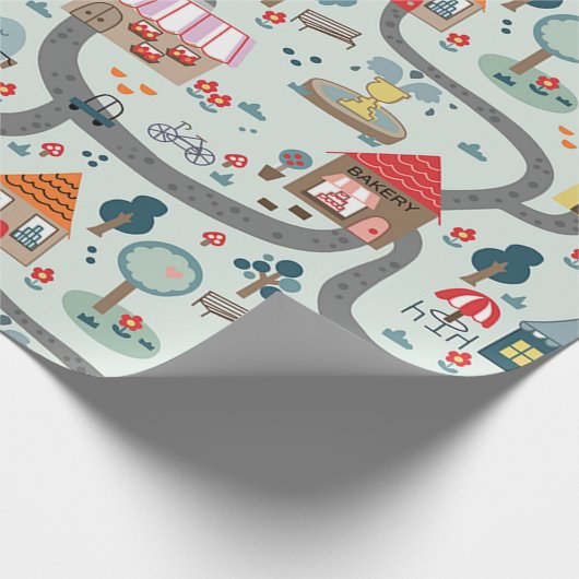 Village Illustriert Map Wrapping Paper Geschenkpapier (Ecke)