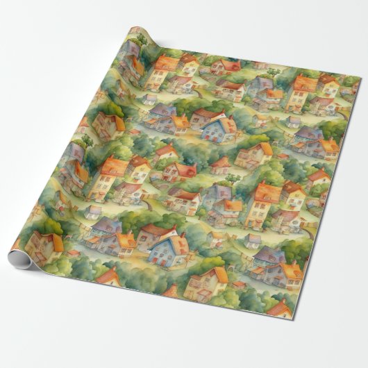 VILLAGE Landschaft #2 Wrapping Paper Geschenkpapier (Ungerollt)