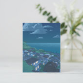 Village Meer blauer Nachthimmel Anime Postkarte (Stehend Vorderseite)