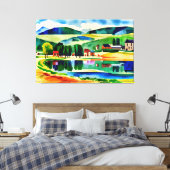Village mit Blick auf den ruhigen Lago Canvas Prin Leinwanddruck (Insitu (Schlafzimmer))