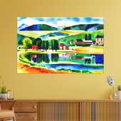 Village mit Blick auf den ruhigen Lago Canvas Prin Leinwanddruck (Insitu (Wohnzimmer))