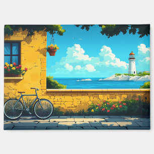 Village Seacoast Illustration Wasserfarbe Zeichnen Magnet