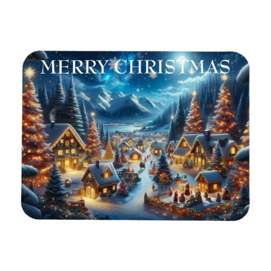 Village Snowy Scene Malerei Weihnachten Magnet (Horizontal)