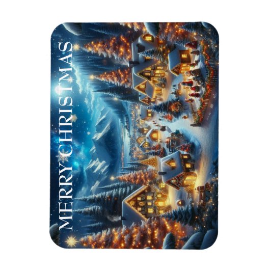 Village Snowy Scene Malerei Weihnachten Magnet (Vertikal)