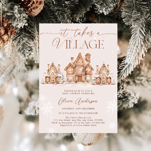 Village Snowy Winter Baby Dusche Einladung