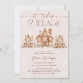 Village Snowy Winter Baby Dusche Einladung (Vorderseite)