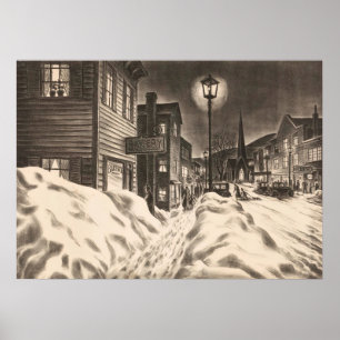 Village Street an der Winternacht Poster