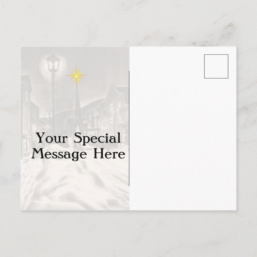 Village Street an einer Winternacht mit Star Postkarte (Rückseite)