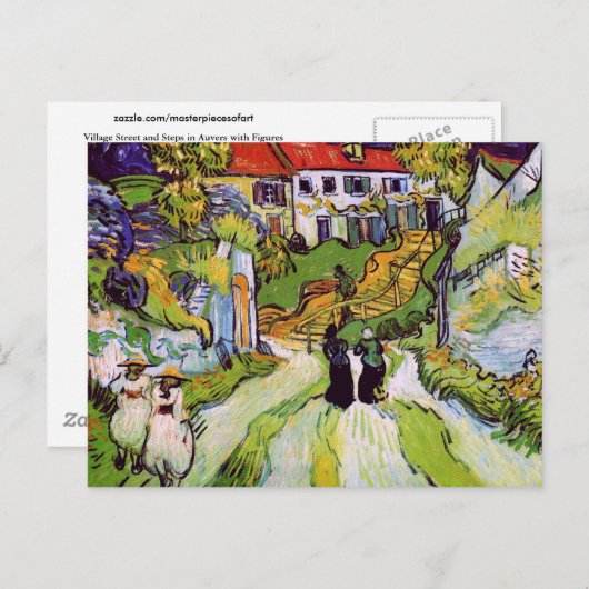 Village Street Auvers Steps Figures Van Gogh Fine Postkarte (Vorne/Hinten)