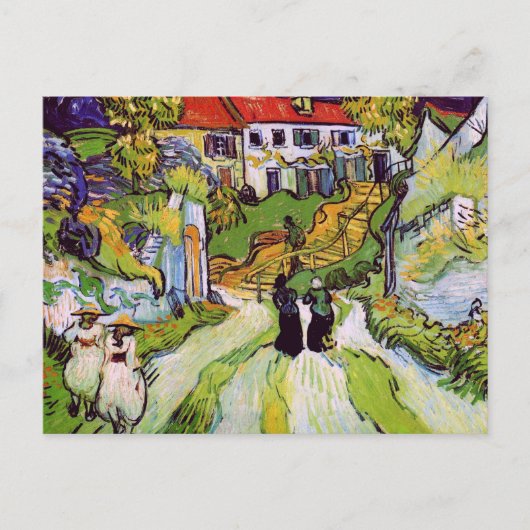 Village Street Auvers Steps Figures Van Gogh Fine Postkarte (Vorderseite)