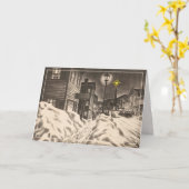 Village Street in einer Winternacht mit Star Card Karte (Gelbe Blume)