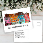Village Watercolor Real Anwesen Broker Agent Leasi Postkarte<br><div class="desc">Zeigen Sie Ihren Stil mit dieser handbemalten niedlichen Häuser Design vor dem Marketing Postkarte. Ideal für echte Anwesen-Agent und Makler, Kreditgeber, Leasinggeber, Hypothekenmakler, Mieter, Immobilienmakler, Innenarchitekten, Leasing-Agent, kurze Verleih-Manager, Zuhause-Inszenierung und andere in diesem Bereich. Fügen Sie Ihren eigenen Text auf die Vorderseite und zurück, damit er glänzt! Matching Visitenkarten sind...</div>