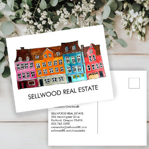 Village Watercolor Real Anwesen Broker Agent Leasi Postkarte