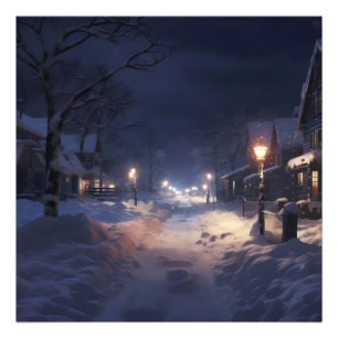 Village Winter Night Fotodruck