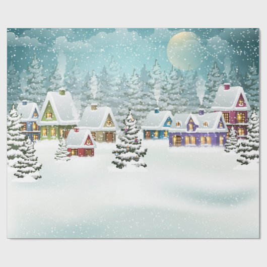 Village Winterlandschaft mit schneebedeckten Häuse Geschenkpapier (Flach)