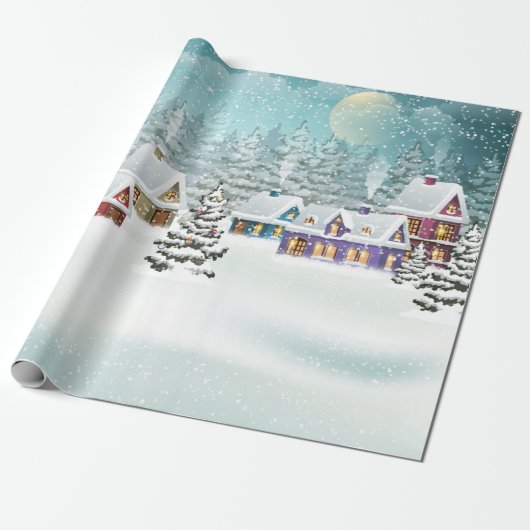 Village Winterlandschaft mit schneebedeckten Häuse Geschenkpapier (Ungerollt)