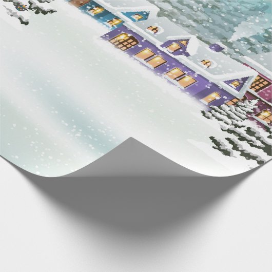 Village Winterlandschaft mit schneebedeckten Häuse Geschenkpapier (Ecke)