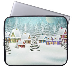 Village Winterlandschaft mit schneebedeckten Häuse Laptopschutzhülle