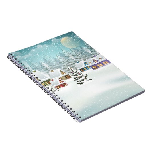 Village Winterlandschaft mit schneebedeckten Häuse Notizblock (Rechte Seite)