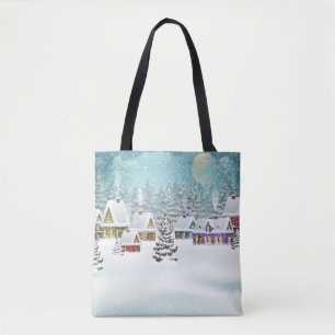 Village Winterlandschaft mit schneebedeckten Häuse Tasche