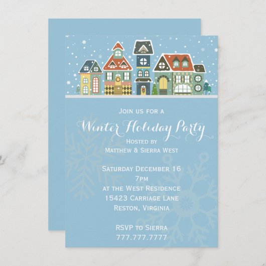 Village Zuhause Winterschnee-Szene-Feier Einladung (Vorne/Hinten)