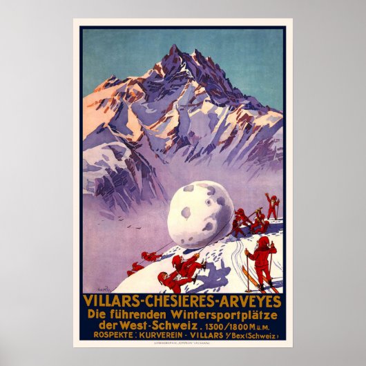 Villars Schweiz Winter Sports Vintage Reise Poster (Vorne)