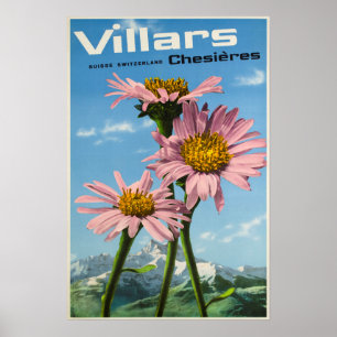Villars, Schweizer Alpen, Ski-Plakat Poster