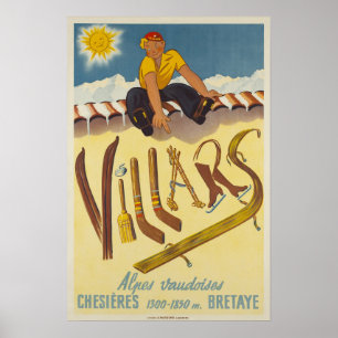 Villars, Schweizer Alpen, Ski-Plakat Poster