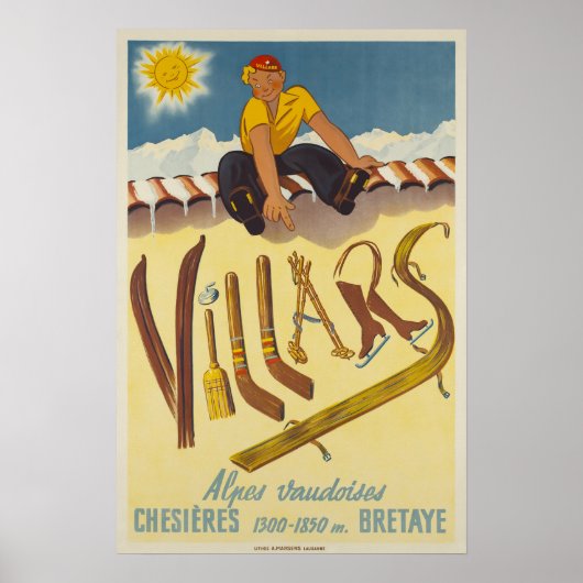 Villen, Schweizer Alpen, Skiplakat Poster (Vorne)