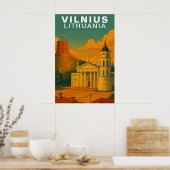 Vilnius, Litauen Hügelkuppe Backsteinturm Reise Poster (Küche)