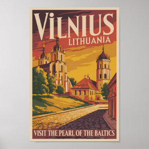 Vilnius Litauen Illustration Reise Kunst Vintage Poster