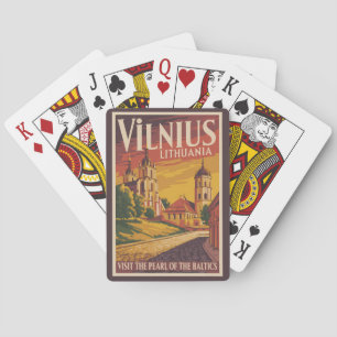 Vilnius Litauen Illustration Reise Kunst Vintage Spielkarten