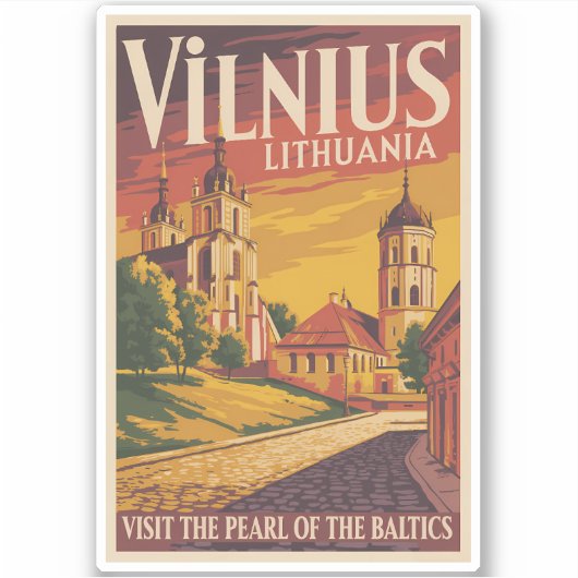 Vilnius Lithuania Illustration Travel Art Vintage Aufkleber (Vorderseite)