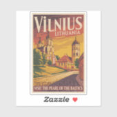 Vilnius Lithuania Illustration Travel Art Vintage Aufkleber (Blatt)