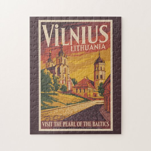 Vilnius Lithuania Illustration Travel Art Vintage Puzzle (Vertikal)